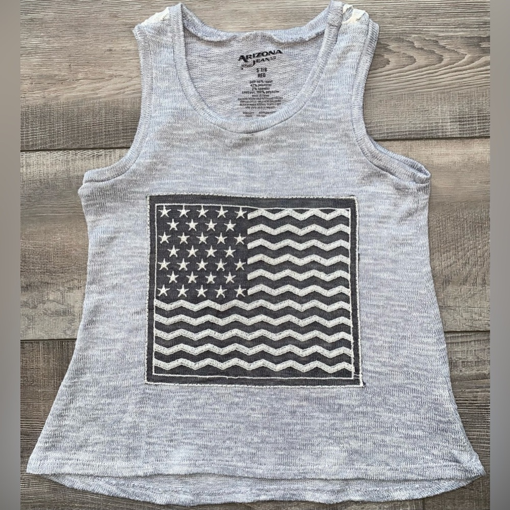 America 🇺🇸 Arizona Jeans Girls American Flag Grey Stars Lace Tank Top 7 8 7/8